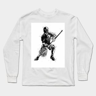 Boy Lacrosse Player Black and White Silhouette Long Sleeve T-Shirt